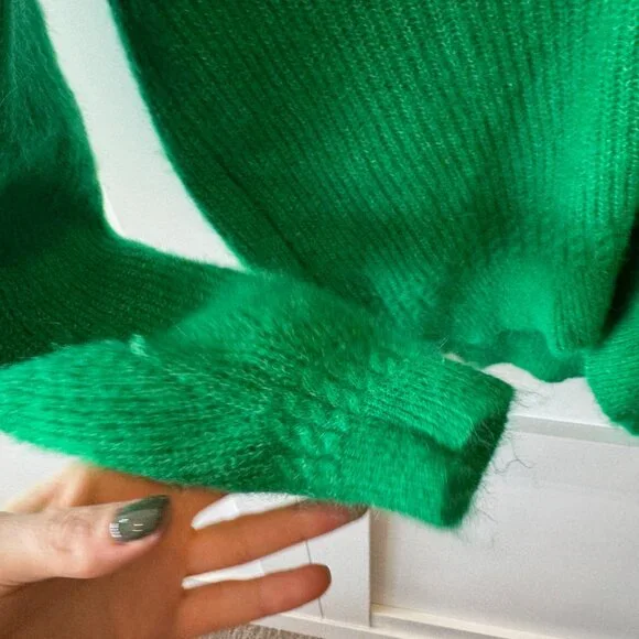 SEZANE Kelly Green Soft Alpaca Classic Preppy V Neck Sweater Cody Jumper XS - Picture 5 of 7